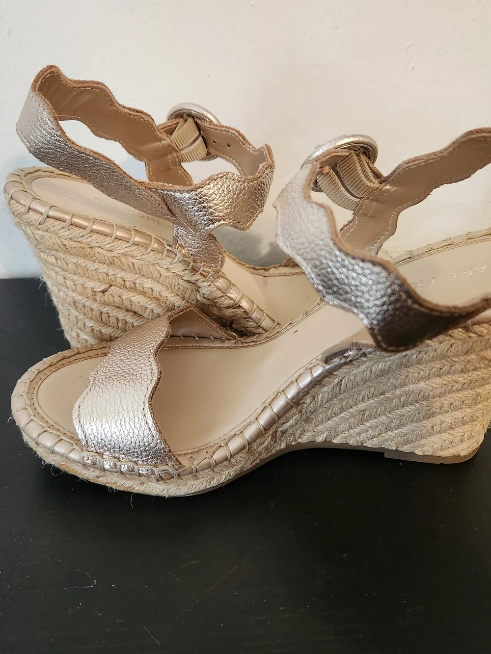 Marc Fisher Metallic Rose Gold Wedge Sandals